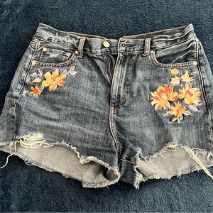 American Eagle Floral Embroidered Mom-Style Shorts